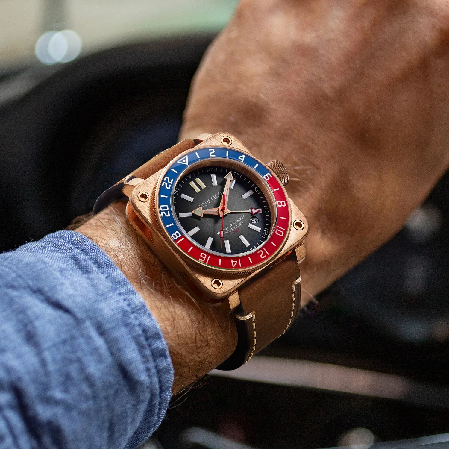 Aquatico Super Charger GMT Watch (Black Dial Pepsi Bezel)