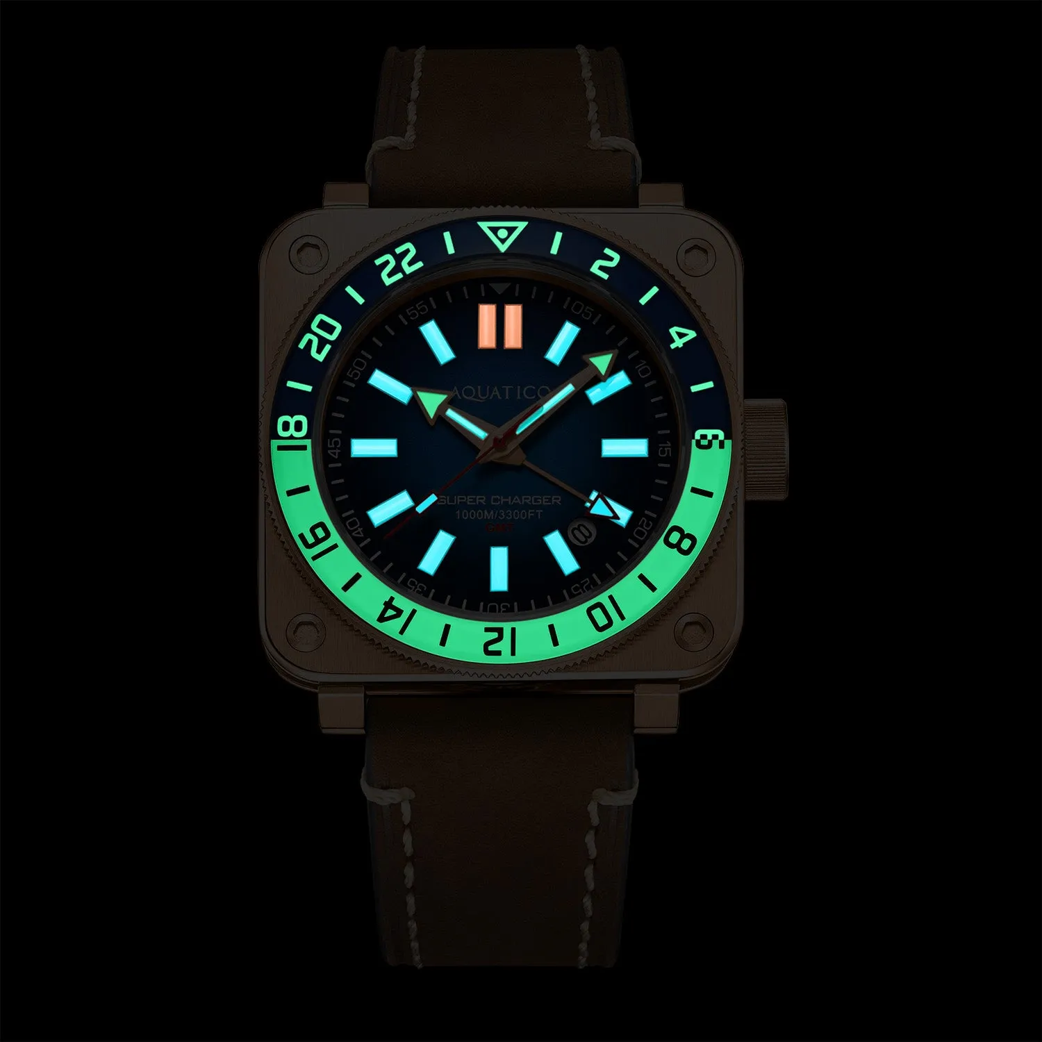 Aquatico Super Charger GMT Watch (Blue Dial Blue/White Bezel)