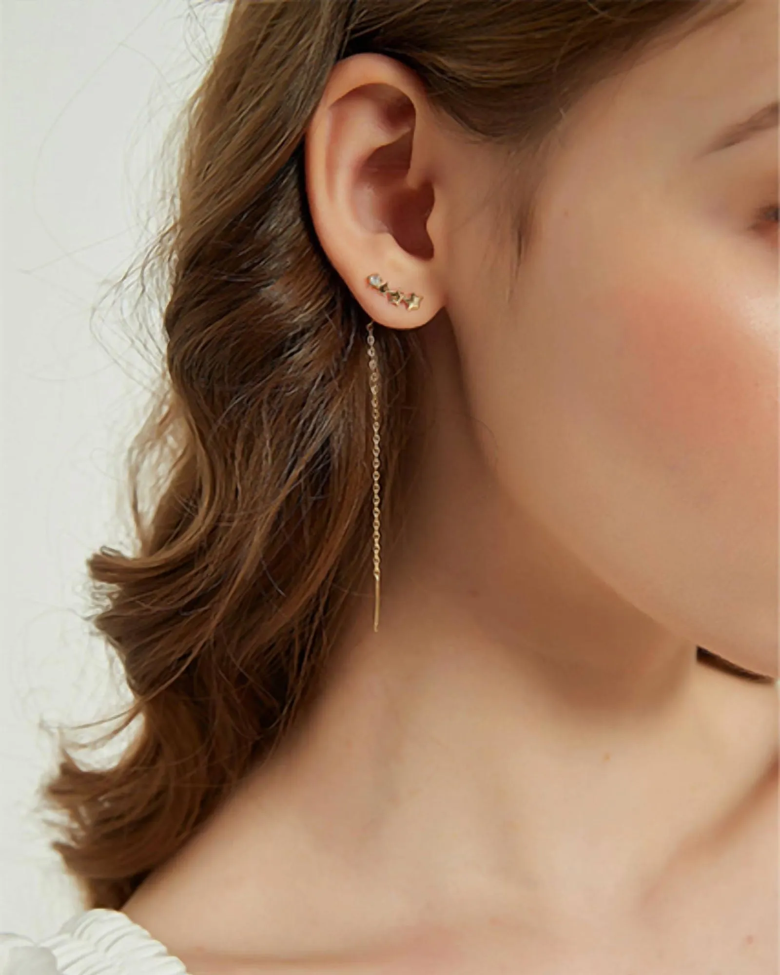 Arya Gold-Plated Star Threader Earrings in Gold | Gold
