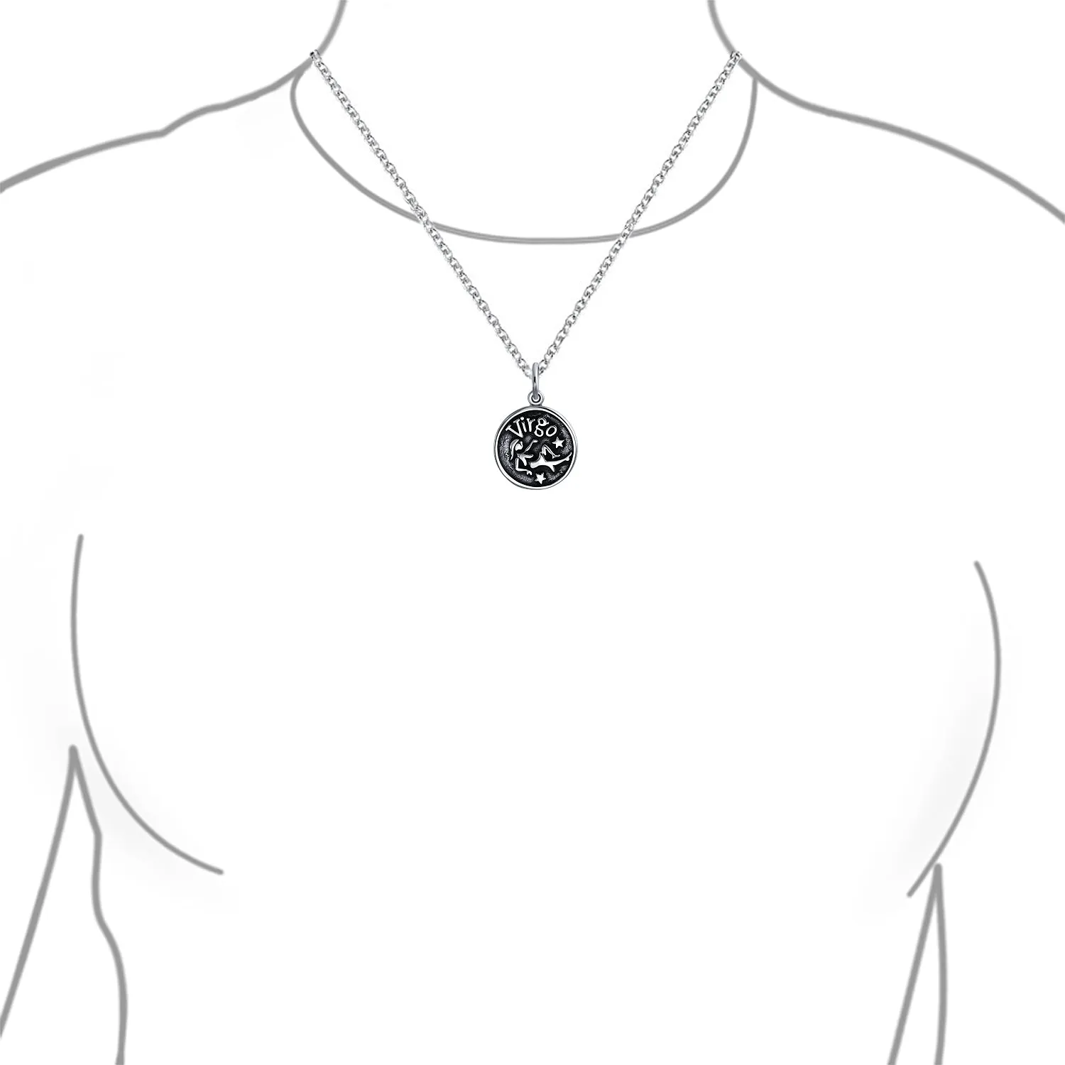 Astrology Constellation Pendant Necklace in Oxidized Sterling Silver Zodiac Medallion