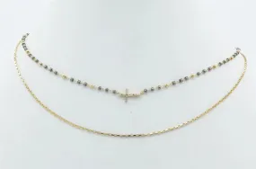 Bead & Chain Cross Necklace-Black