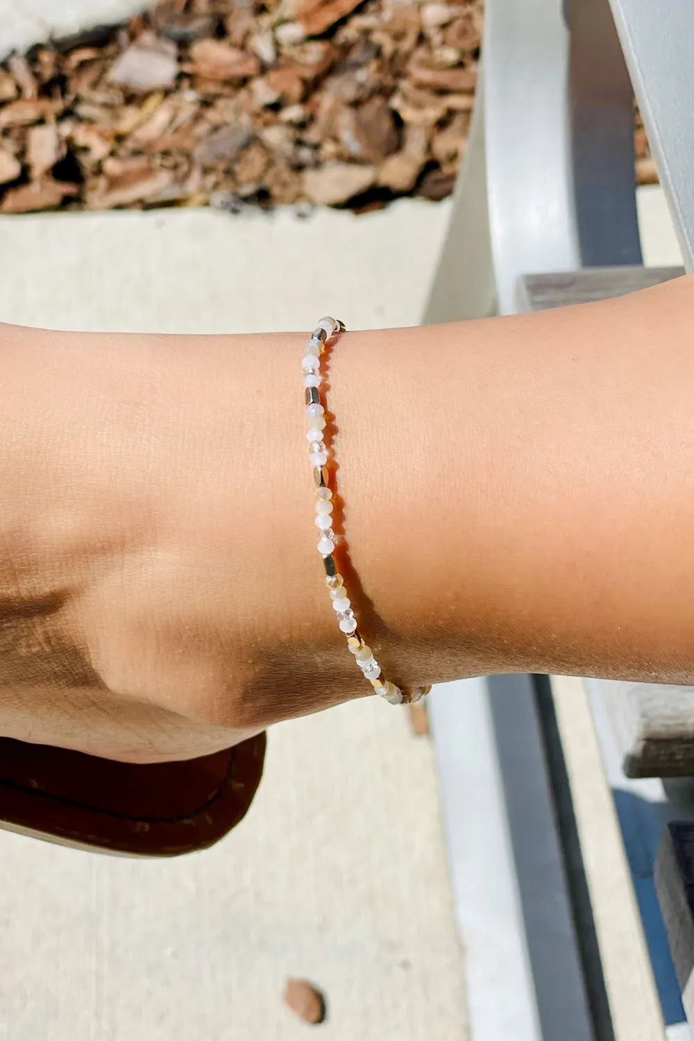Beaded Glass Anklet - White