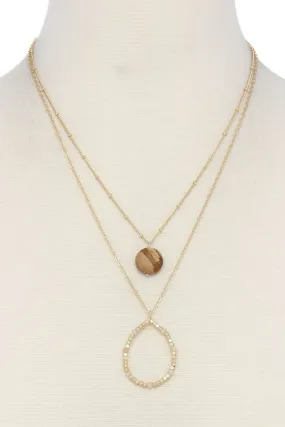 Beaded teardrop shape layered necklace