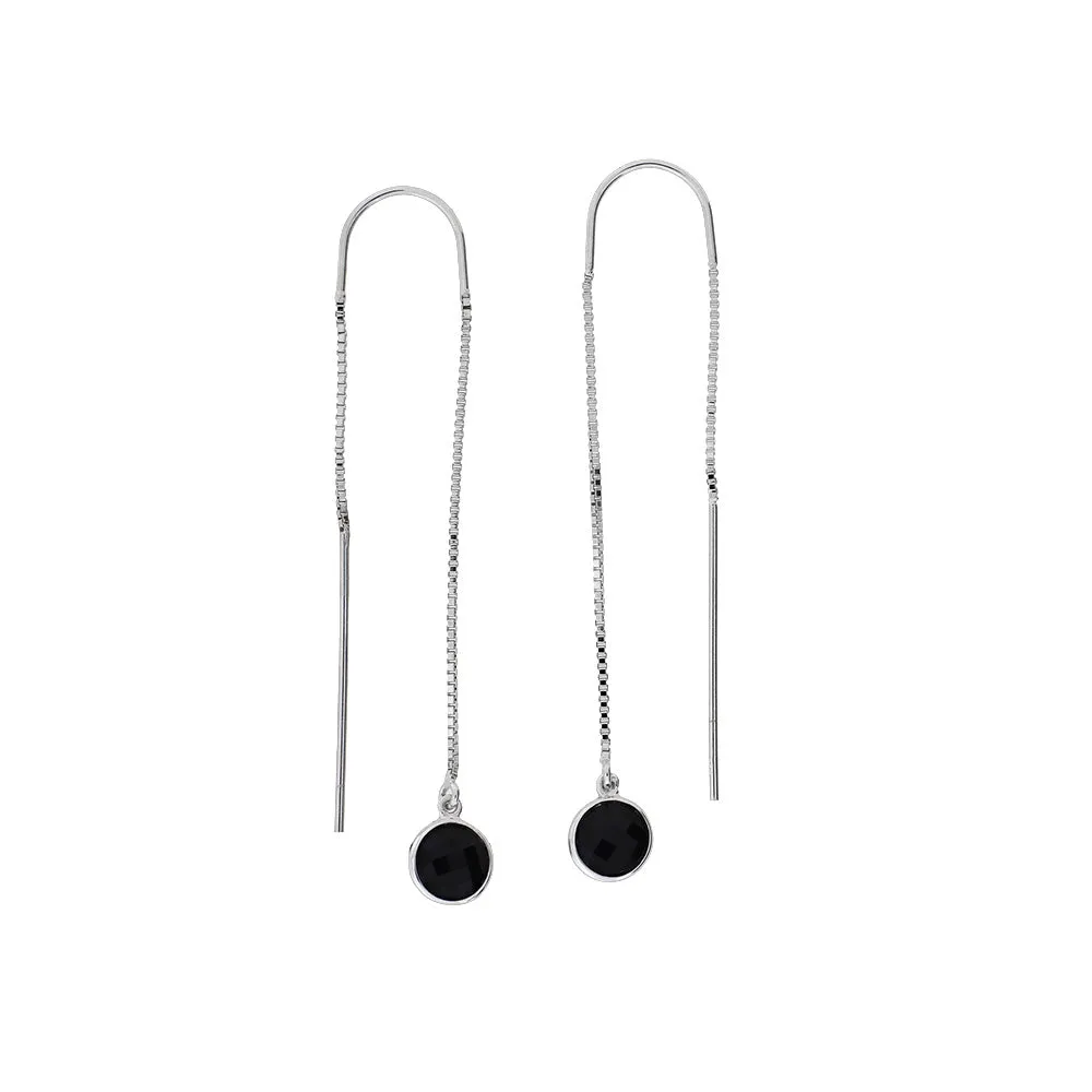 Black Agate Threader Earrings