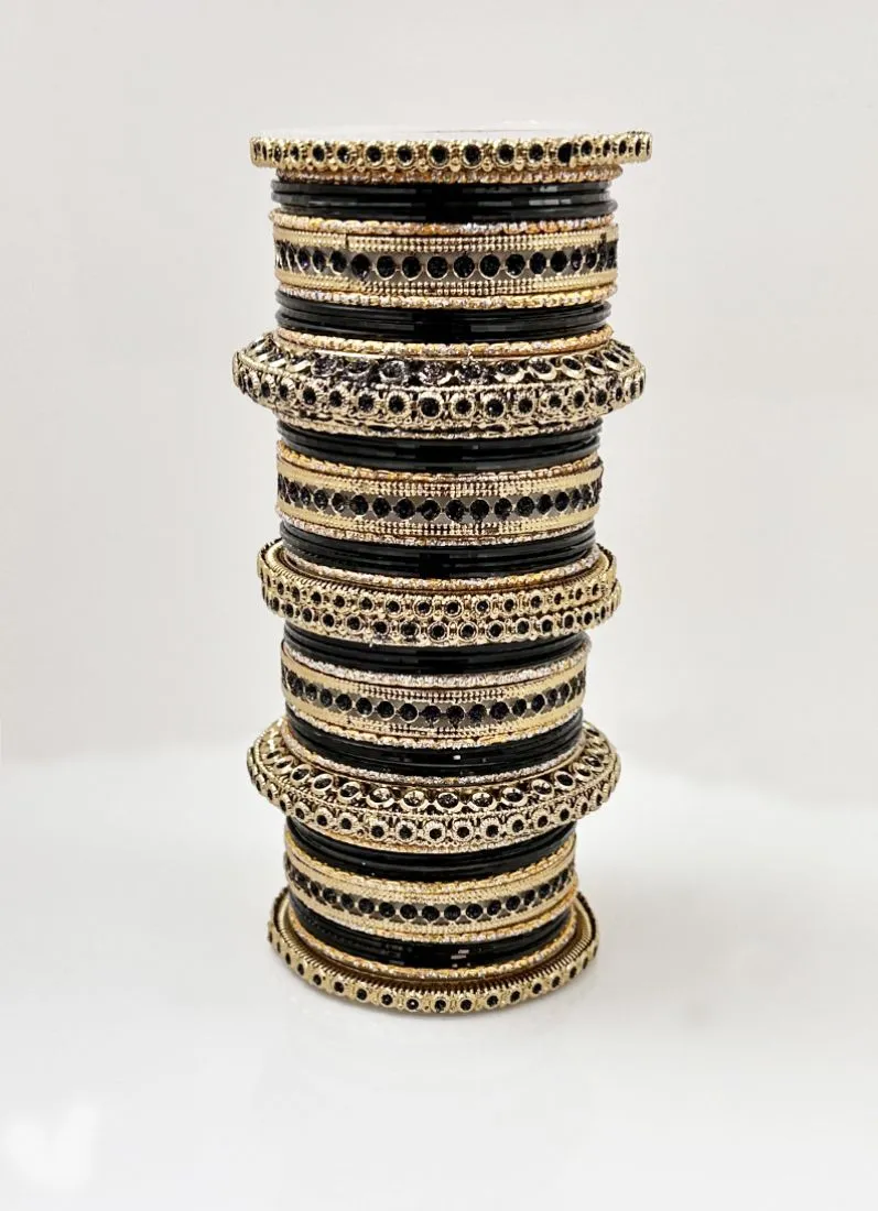Black Anitique Gold Double Bangle Set