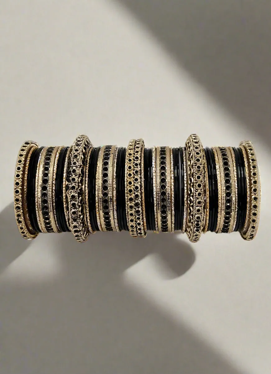 Black Anitique Gold Double Bangle Set