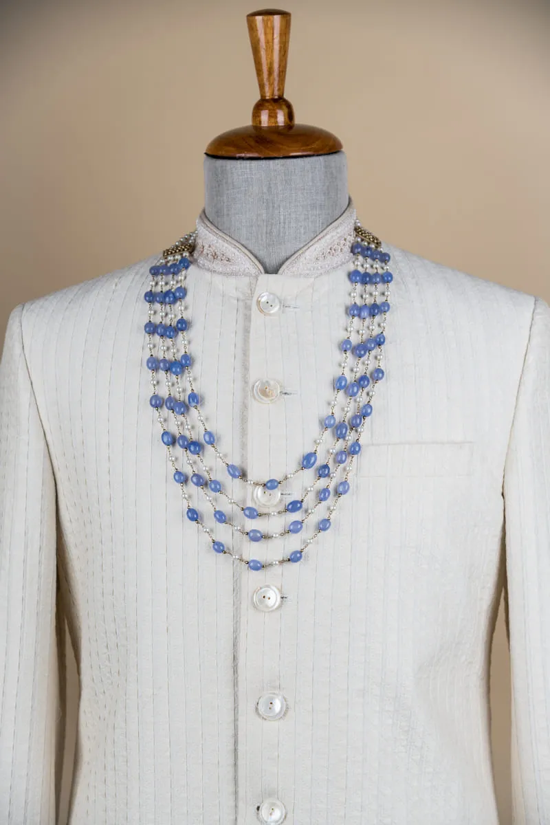Blue And White Four Layered Mala