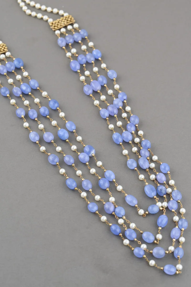 Blue And White Four Layered Mala