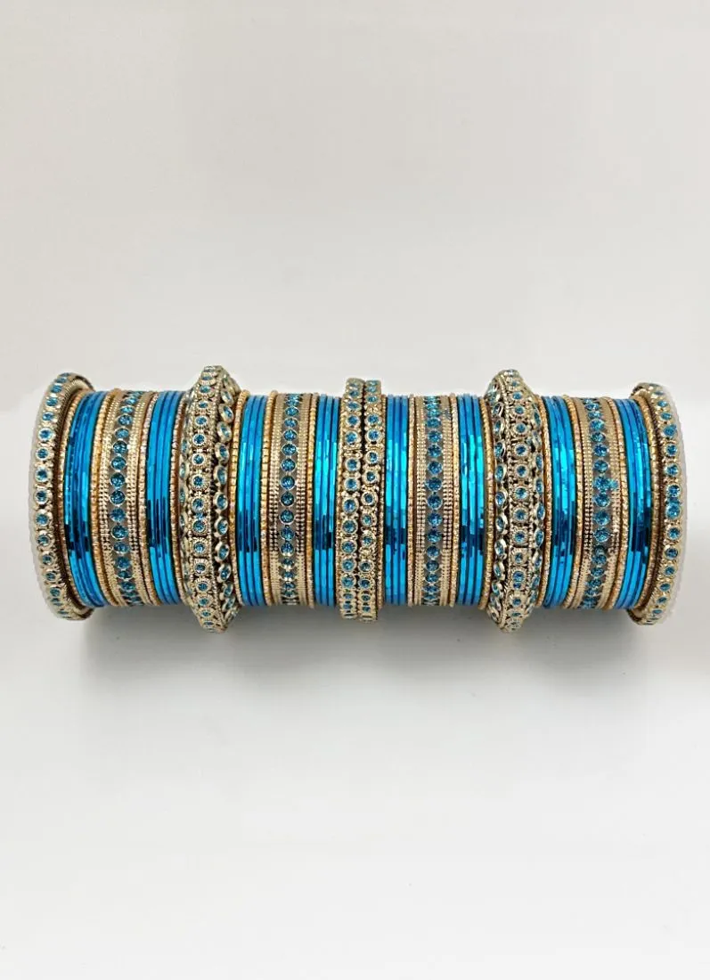 Blue Anitique Gold Double Bangle Set