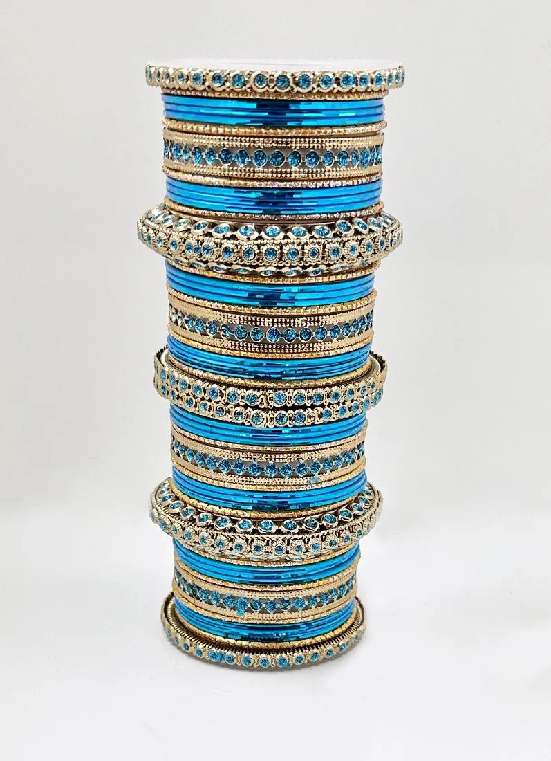 Blue Anitique Gold Double Bangle Set