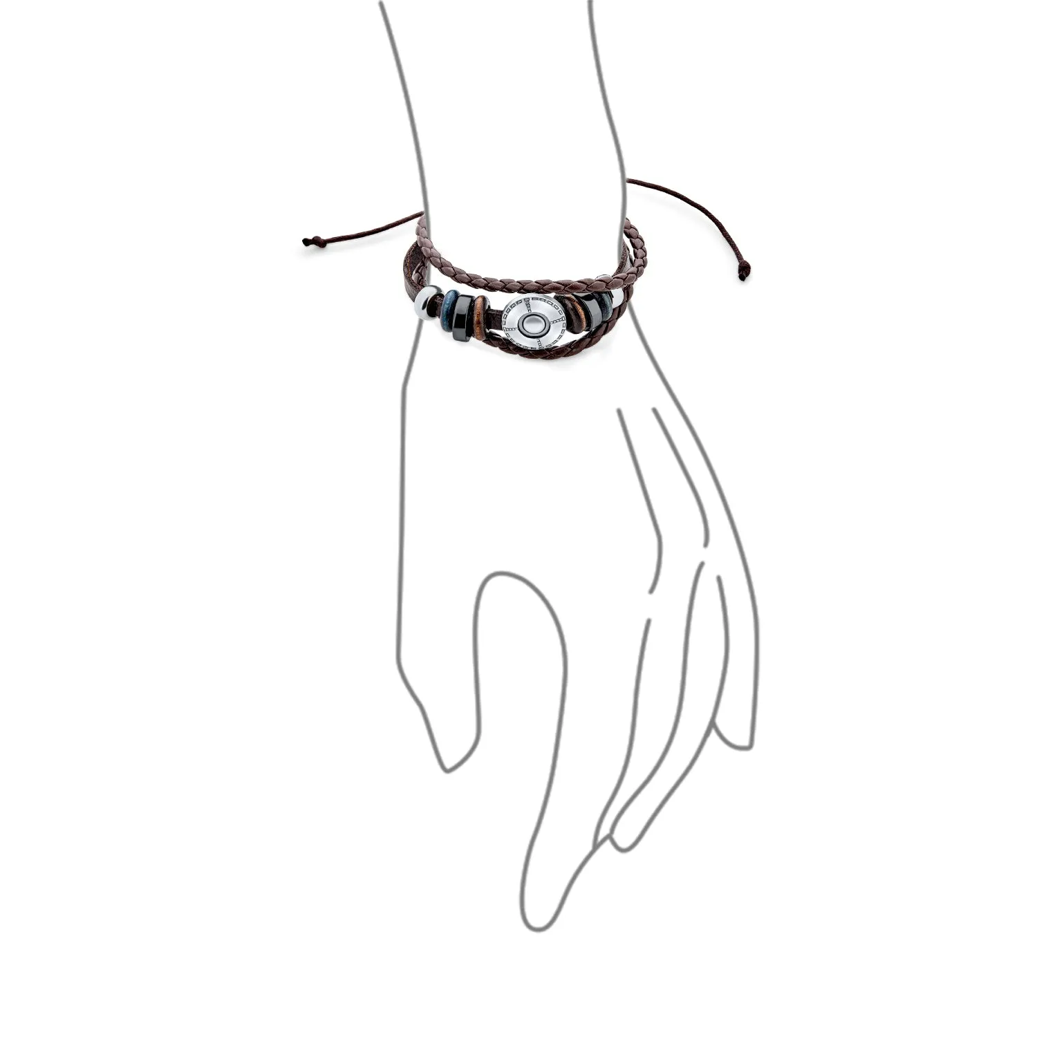 Boho Brown Leather Triple Wrap Bracelet with Wood Beads and Coin Charm for Men