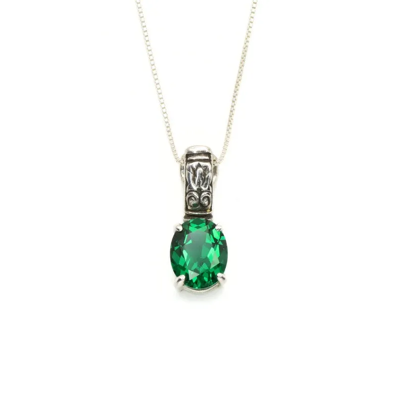 Boho Emerald Pendant - Green Tribal Necklace - Vintage Drop Necklace