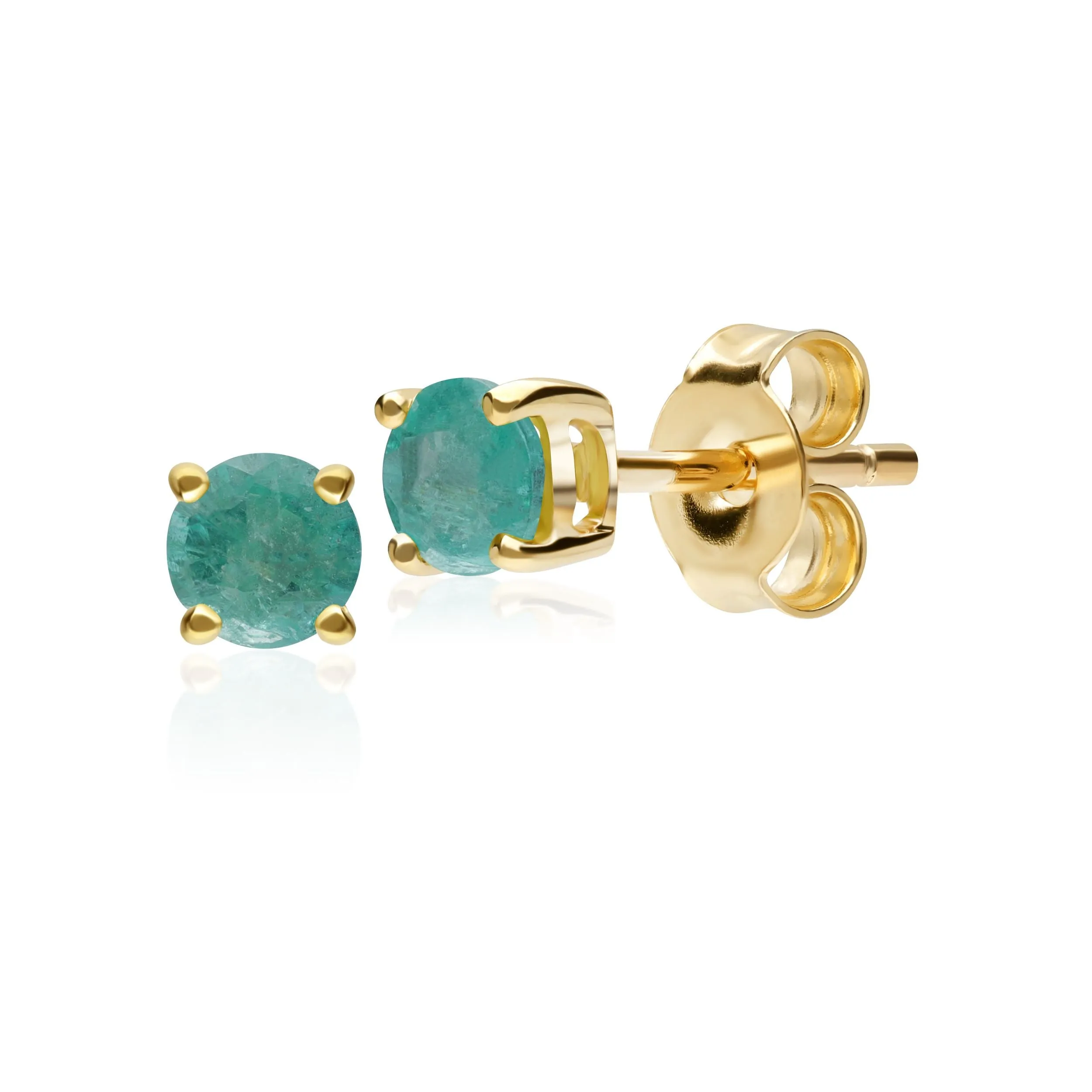 Boucles d'Oreilles Clou Classique Or Jaune 375 Emeraude Ronde