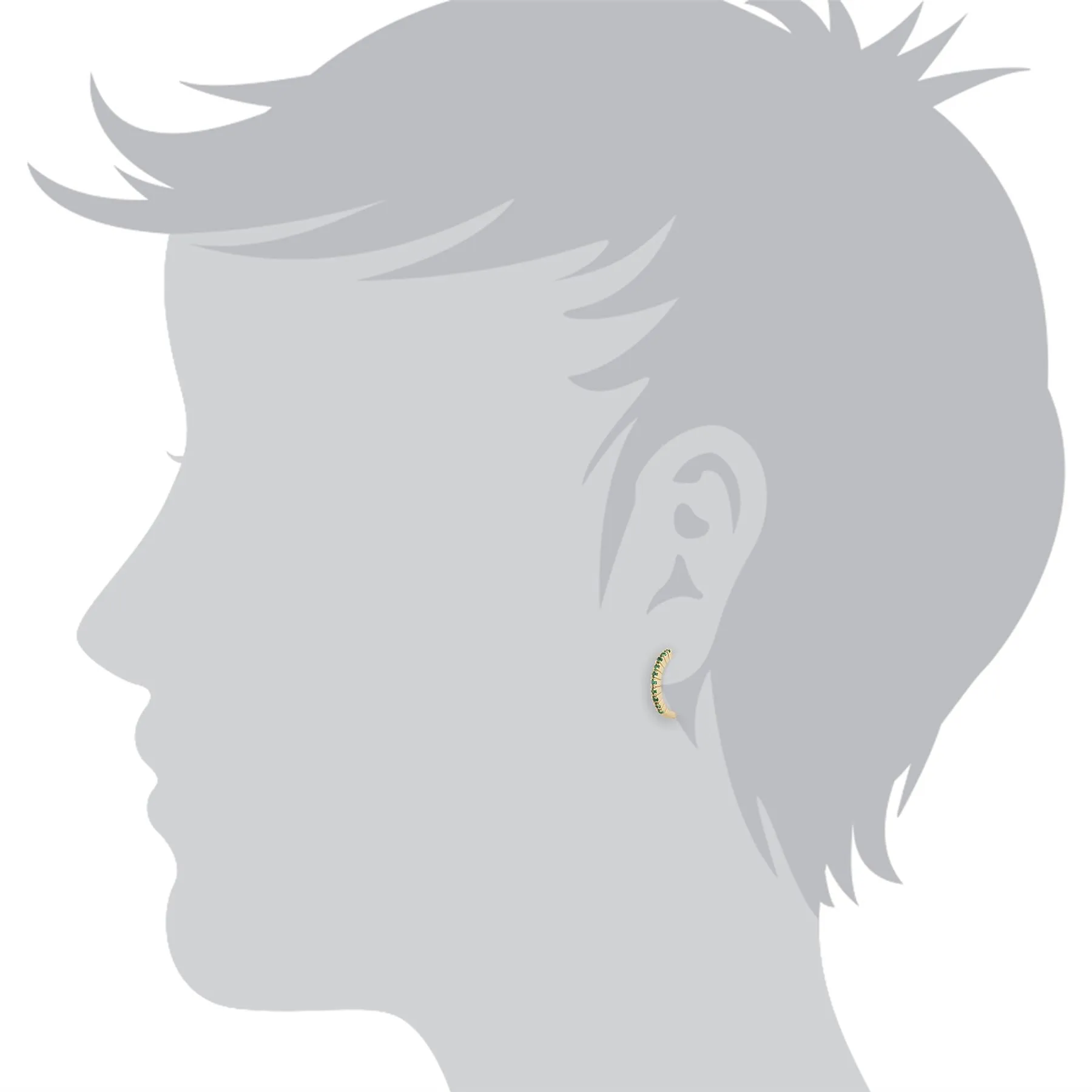 Boucles d'Oreilles Demi-Créoles Classique Or Jaune 375 Emeraude Ronde