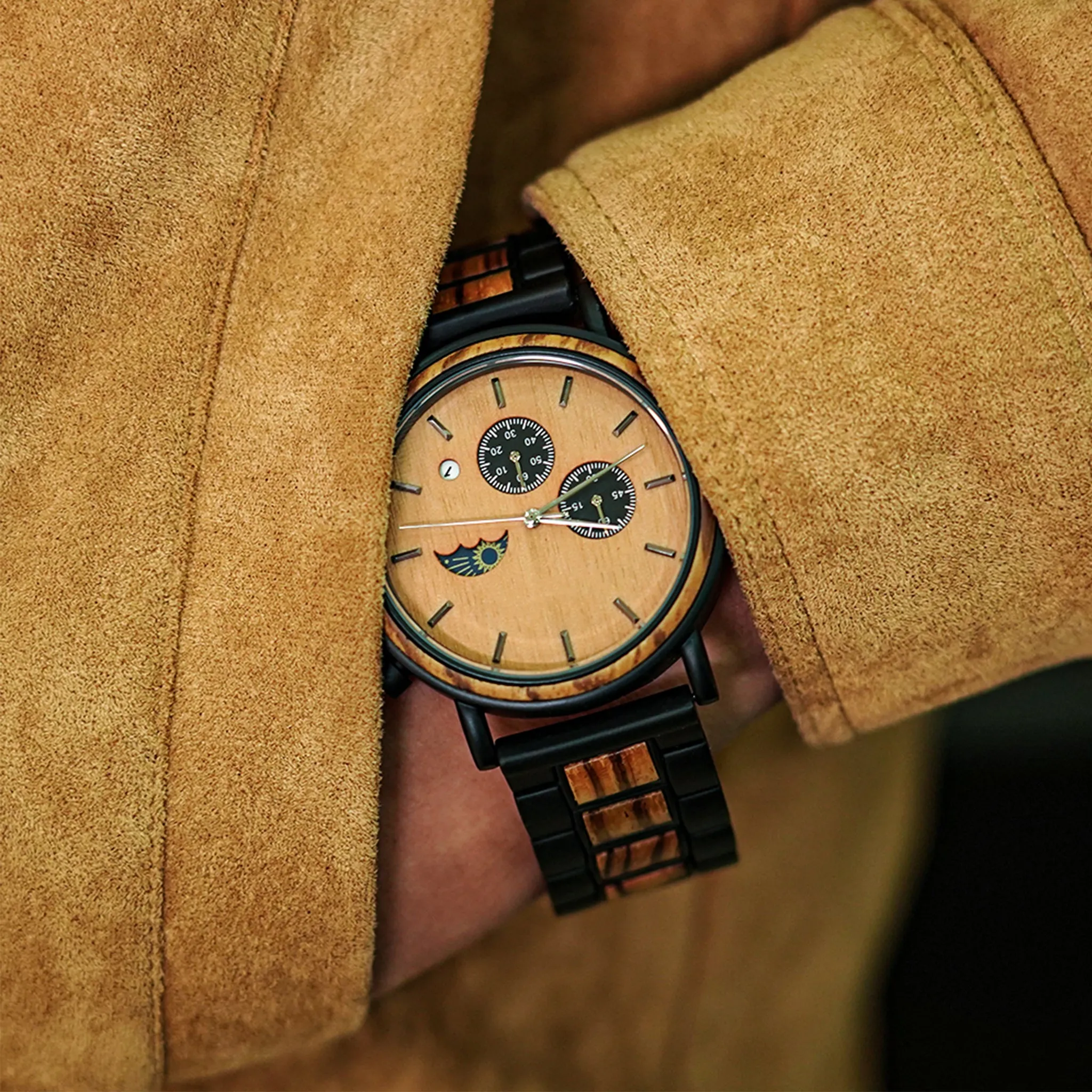 Calgary - Black Steel & Zebrawood Chronograph