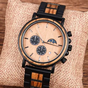 Calgary - Black Steel & Zebrawood Chronograph