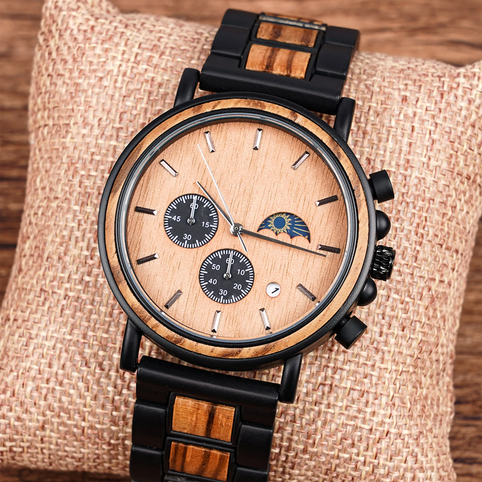 Calgary - Black Steel & Zebrawood Chronograph