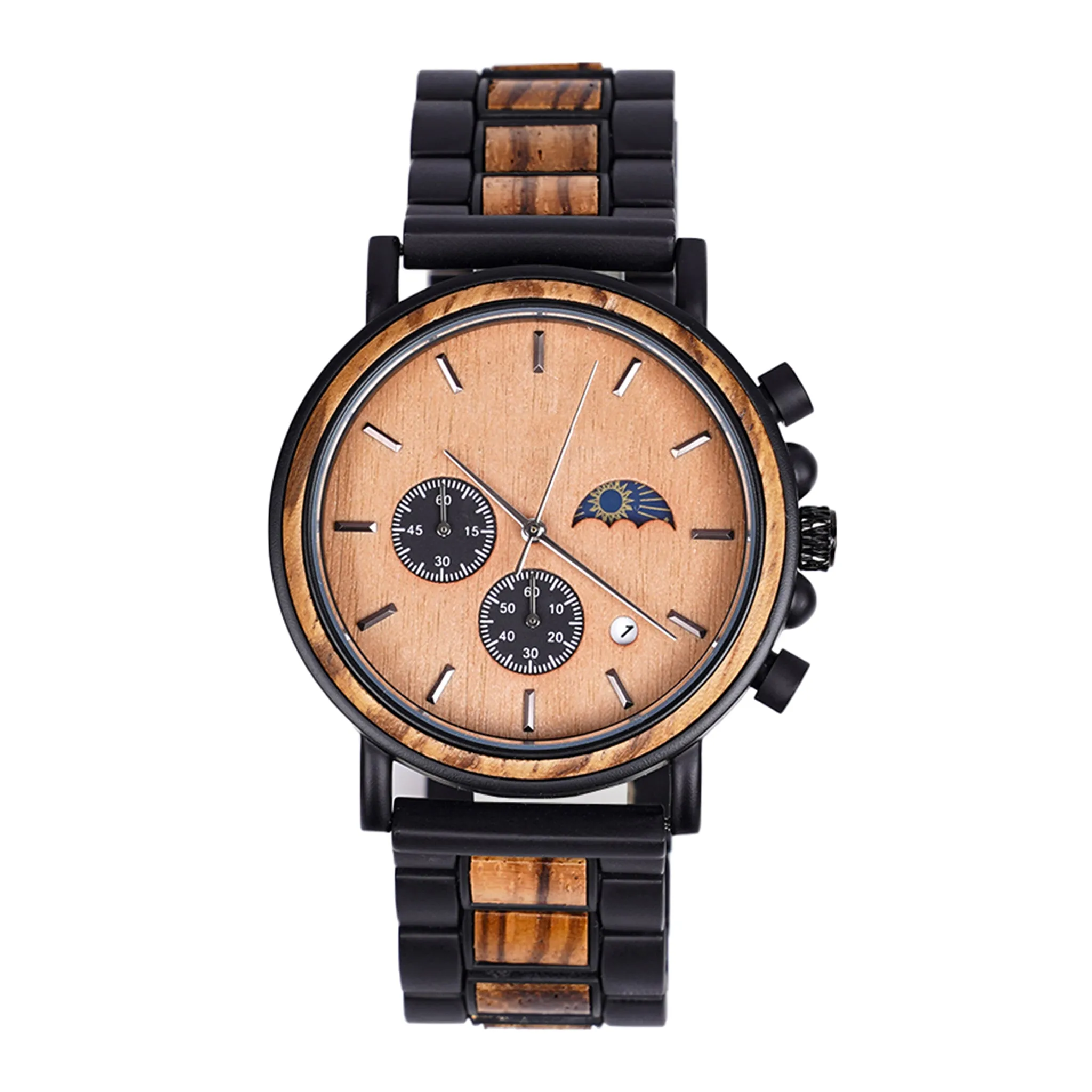 Calgary - Black Steel & Zebrawood Chronograph