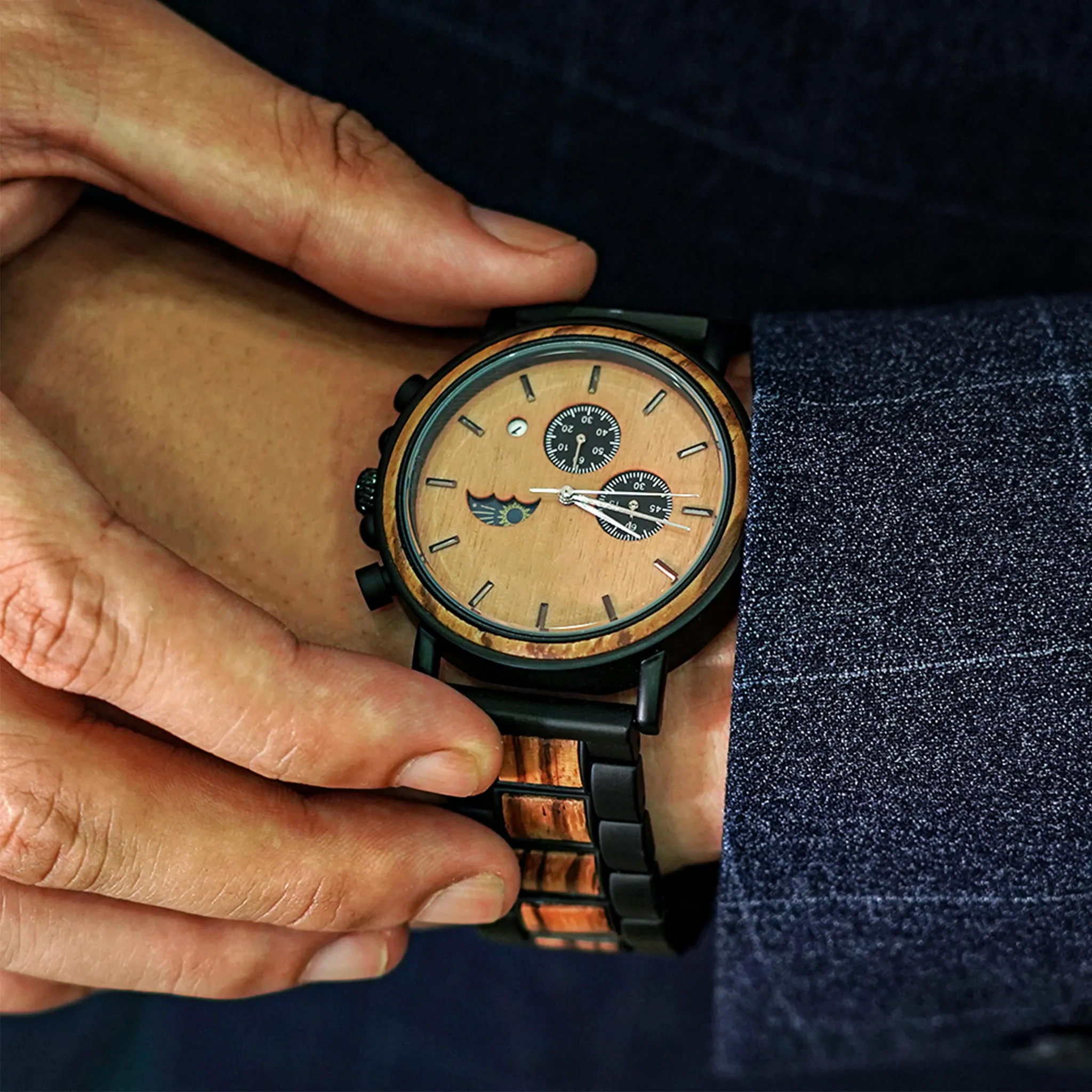 Calgary - Black Steel & Zebrawood Chronograph