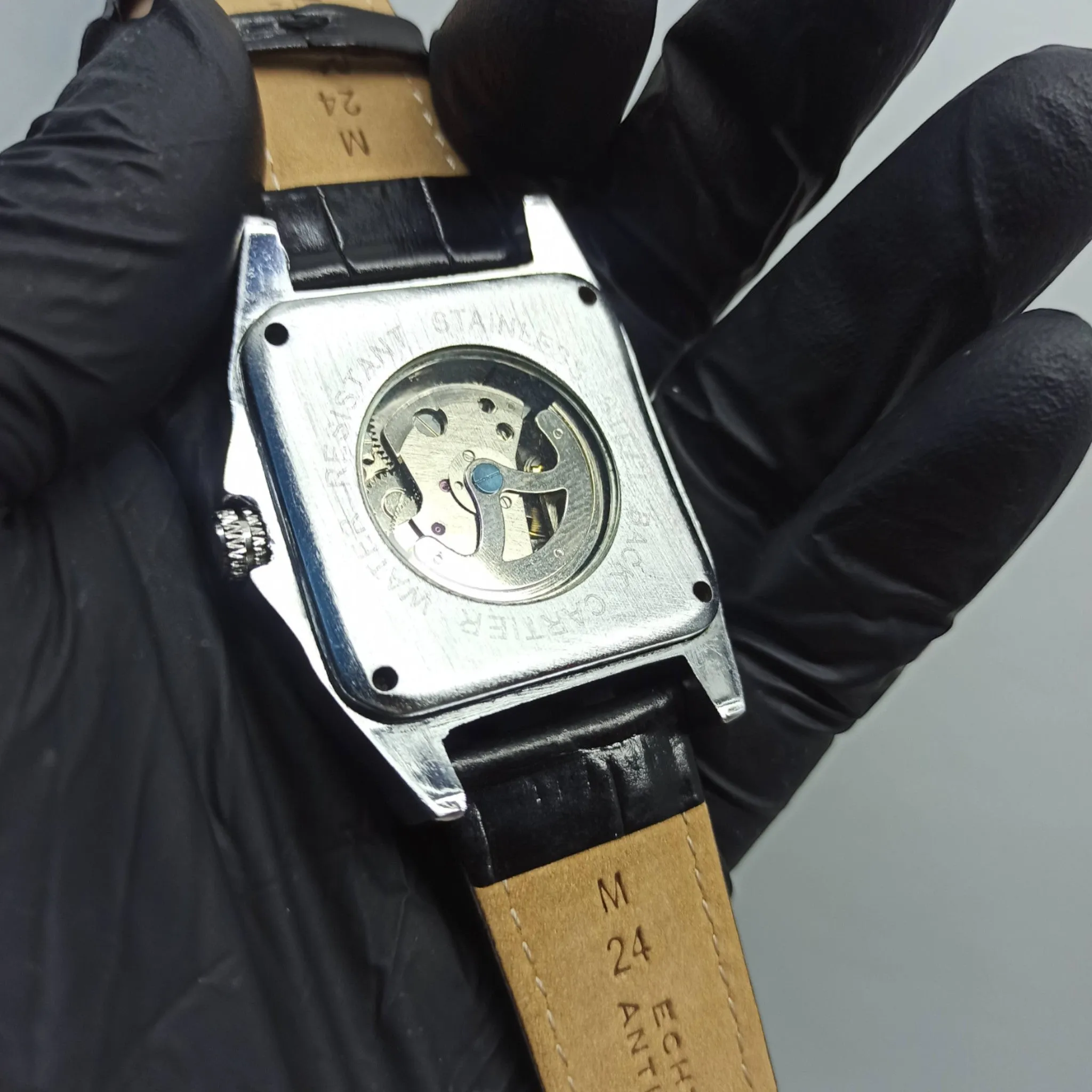 Cartier - High Quality - Automatic - Skeleton Back - Black Strap - Men's Watch
