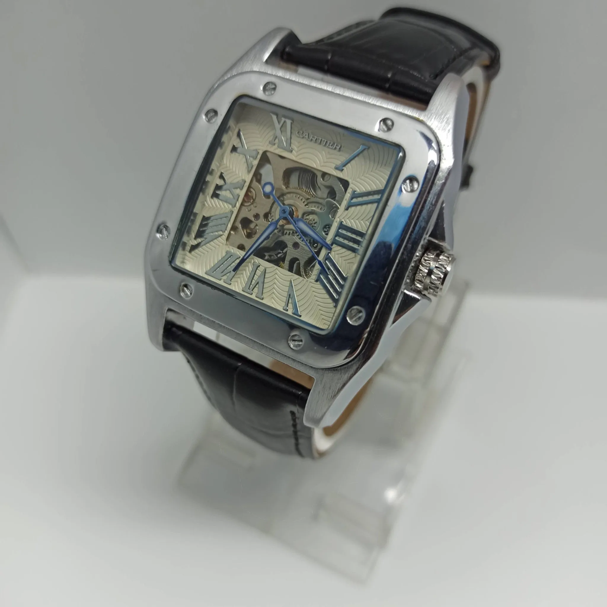 Cartier - High Quality - Automatic - Skeleton Back - Black Strap - Men's Watch