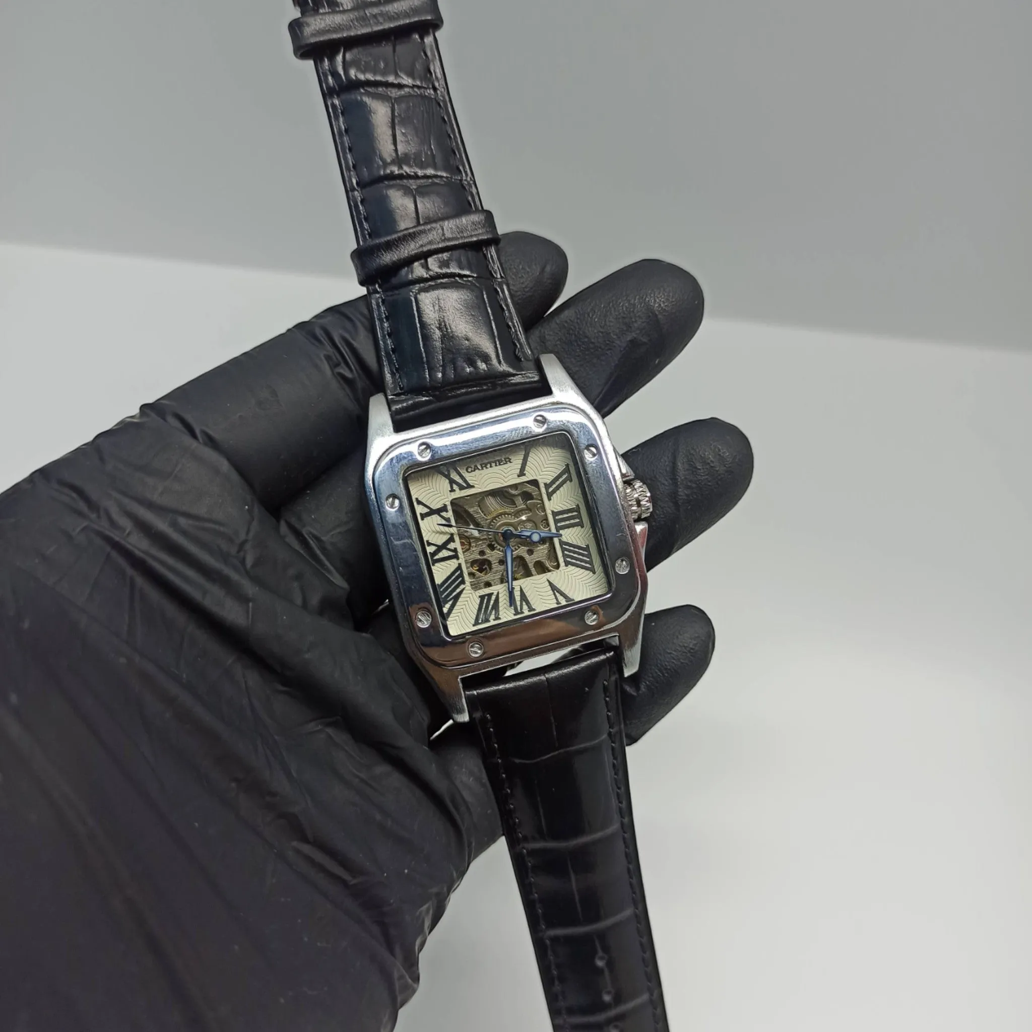 Cartier - High Quality - Automatic - Skeleton Back - Black Strap - Men's Watch