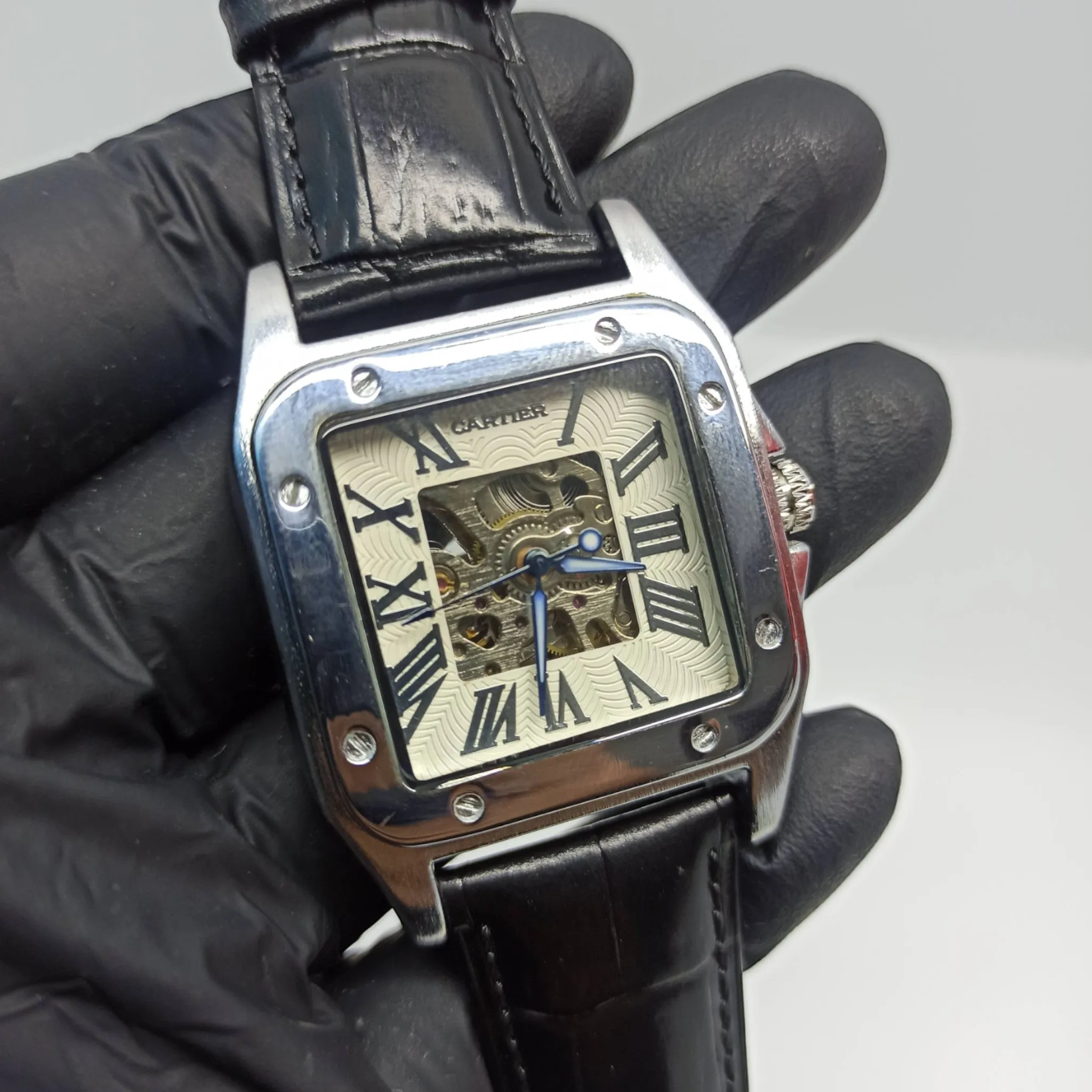 Cartier - High Quality - Automatic - Skeleton Back - Black Strap - Men's Watch