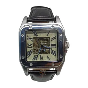 Cartier - High Quality - Automatic - Skeleton Back - Black Strap - Men's Watch