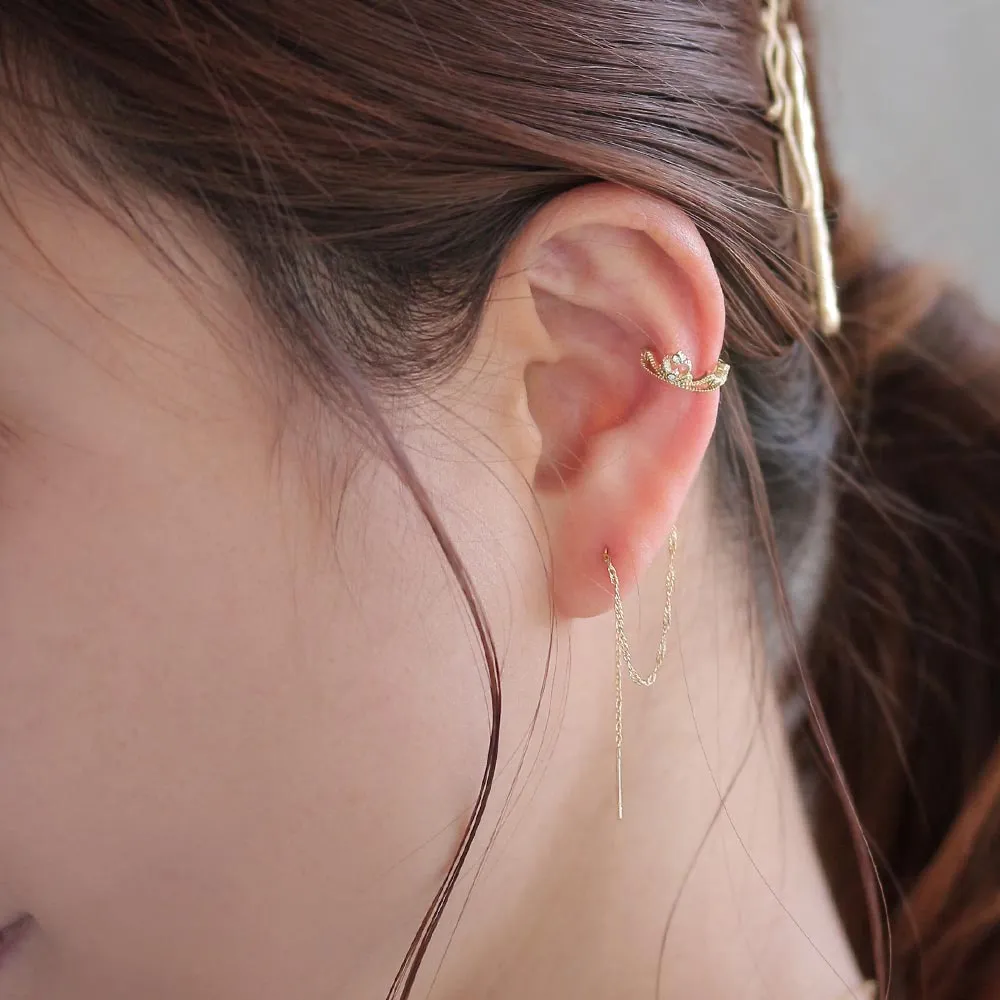 Chain Threader Heart Crown Cuff Earring