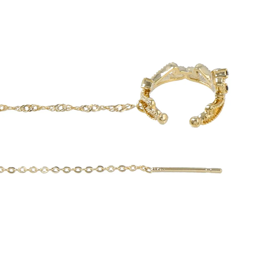 Chain Threader Heart Crown Cuff Earring