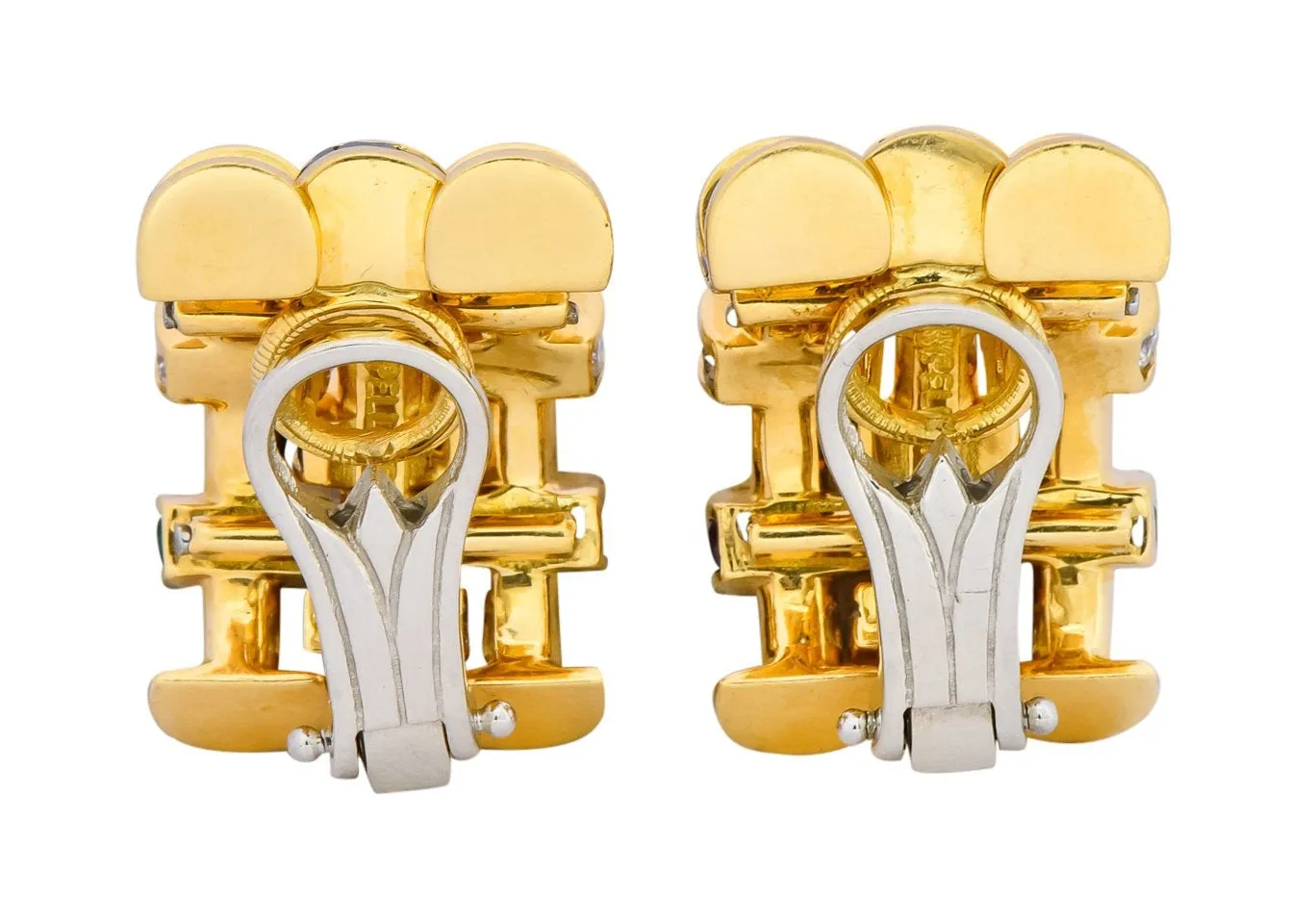 Charles Krypell 4.40 CTW Sapphire Ruby Emerald Diamond 18 Karat Gold Ear-Clip Earrings