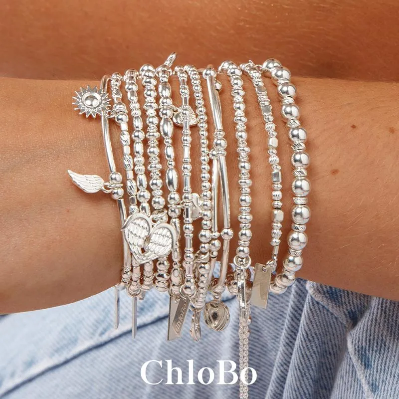 ChloBo Sterling Silver Mini Noodle Ball Filigree Feather Bracelet