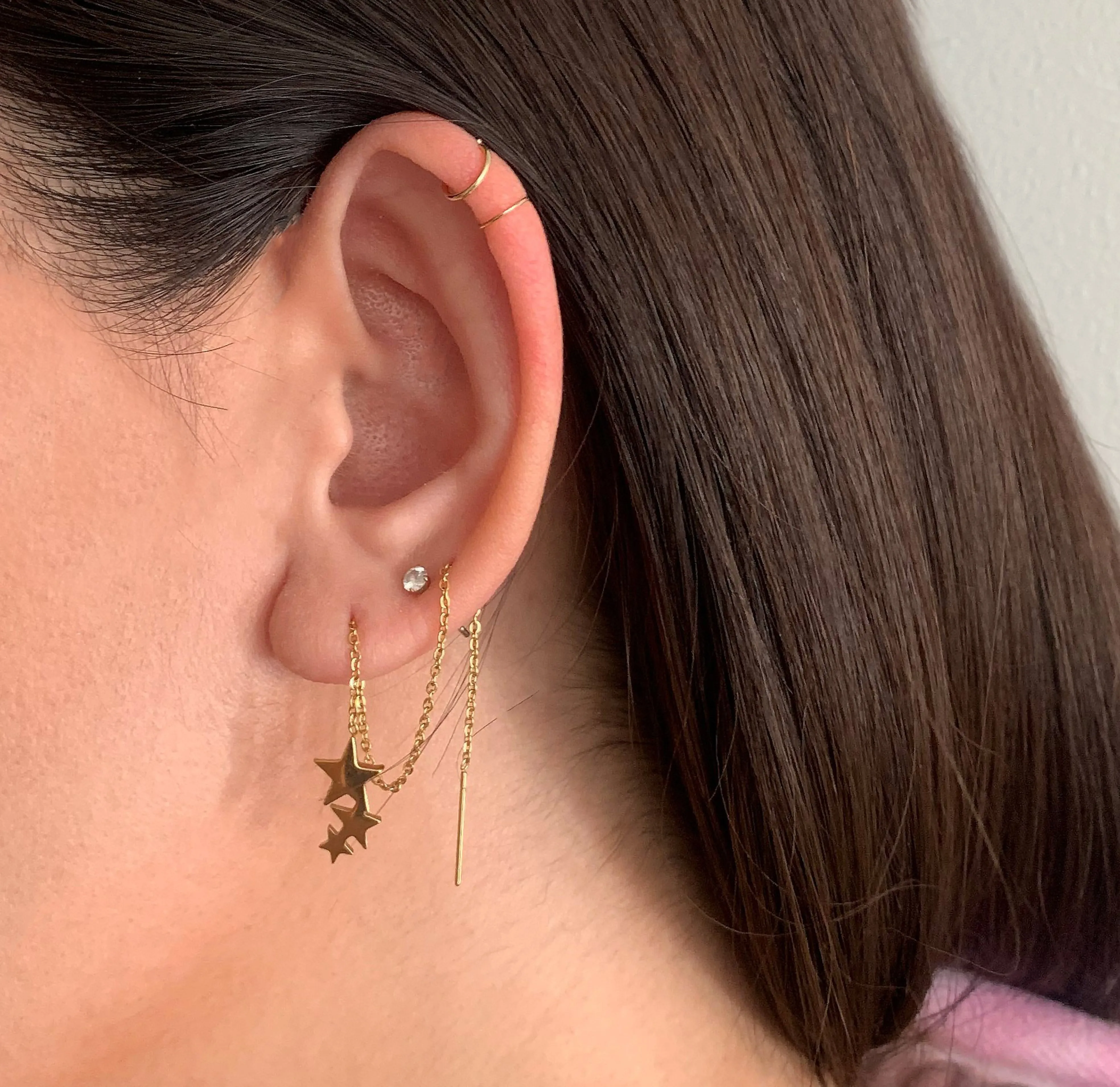 CHLOE GOLD STAR THREADER EARRINGS
