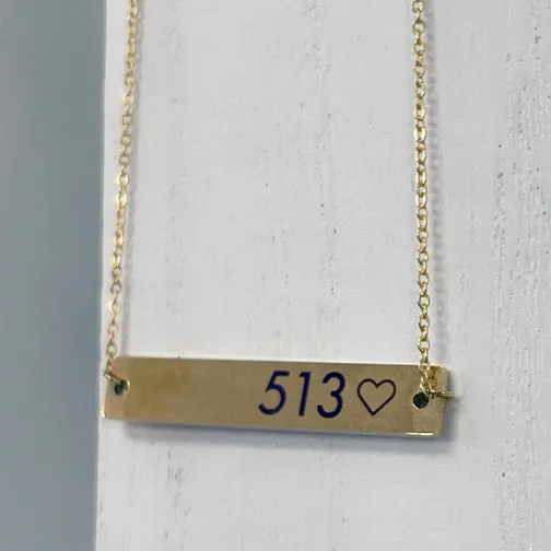 Cincy Love 513 Bar Necklace (GOLD, SILVER OR ROSE GOLD)