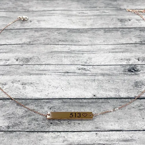 Cincy Love 513 Bar Necklace (GOLD, SILVER OR ROSE GOLD)