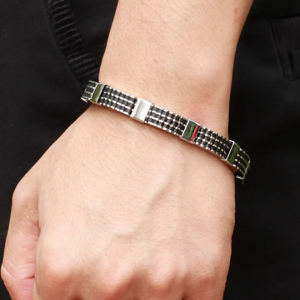 Classic Luxury Man Bracelets Fashion Male Jewelry Black Best Friends Bangles Made Of Silicone & Stainless Steel Bracelet Men