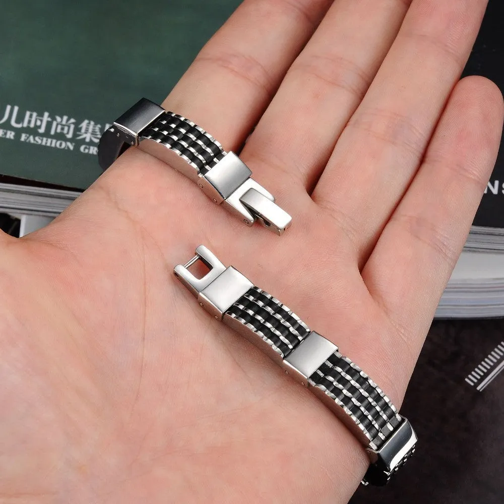 Classic Luxury Man Bracelets Fashion Male Jewelry Black Best Friends Bangles Made Of Silicone & Stainless Steel Bracelet Men