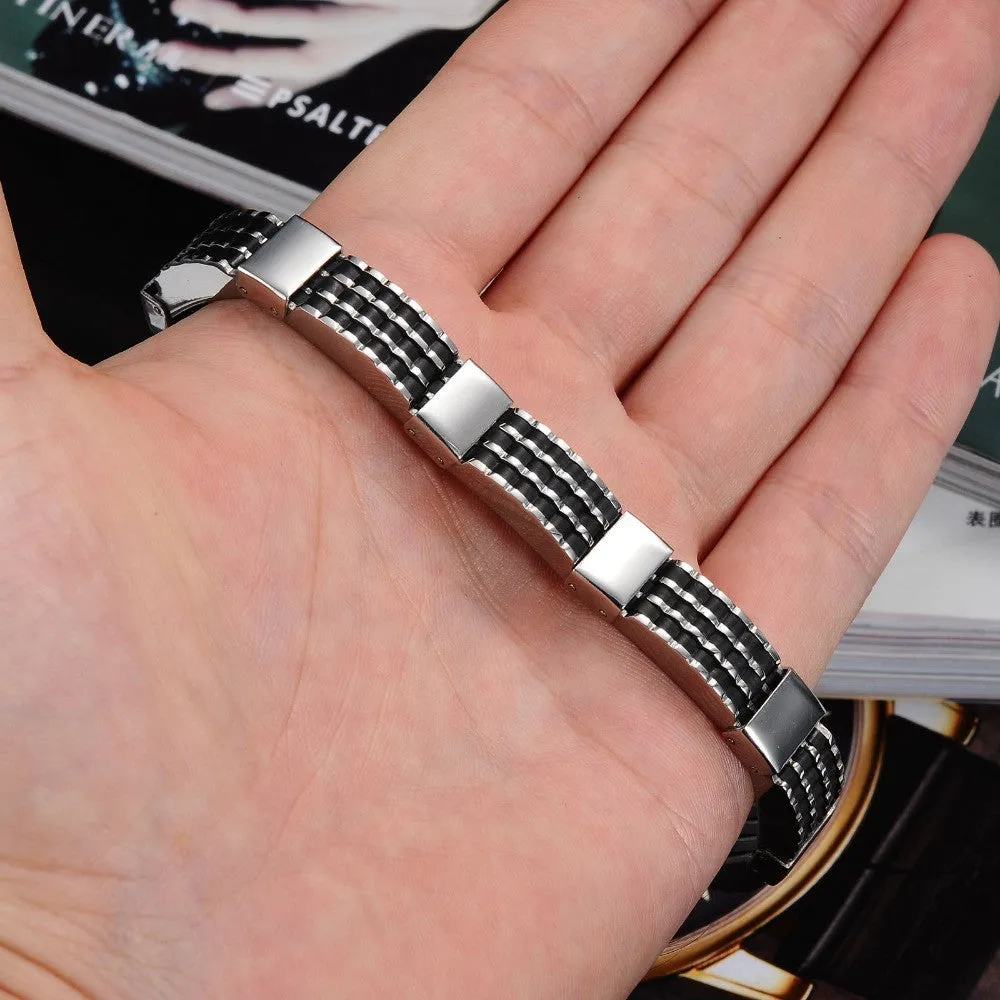 Classic Luxury Man Bracelets Fashion Male Jewelry Black Best Friends Bangles Made Of Silicone & Stainless Steel Bracelet Men