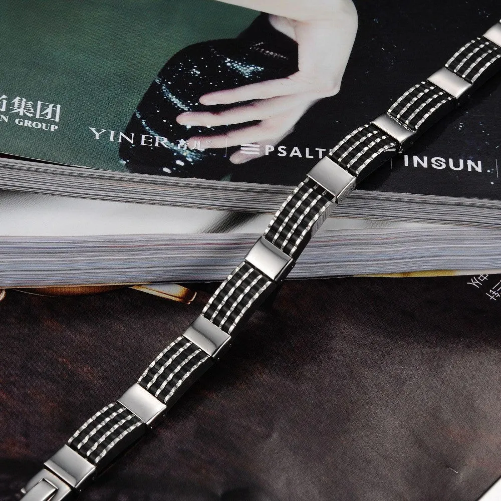 Classic Luxury Man Bracelets Fashion Male Jewelry Black Best Friends Bangles Made Of Silicone & Stainless Steel Bracelet Men