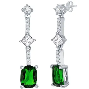 Classic Women's Earrings - Sterling Silver White and Cushion Cut Emerald CZ | D-7842