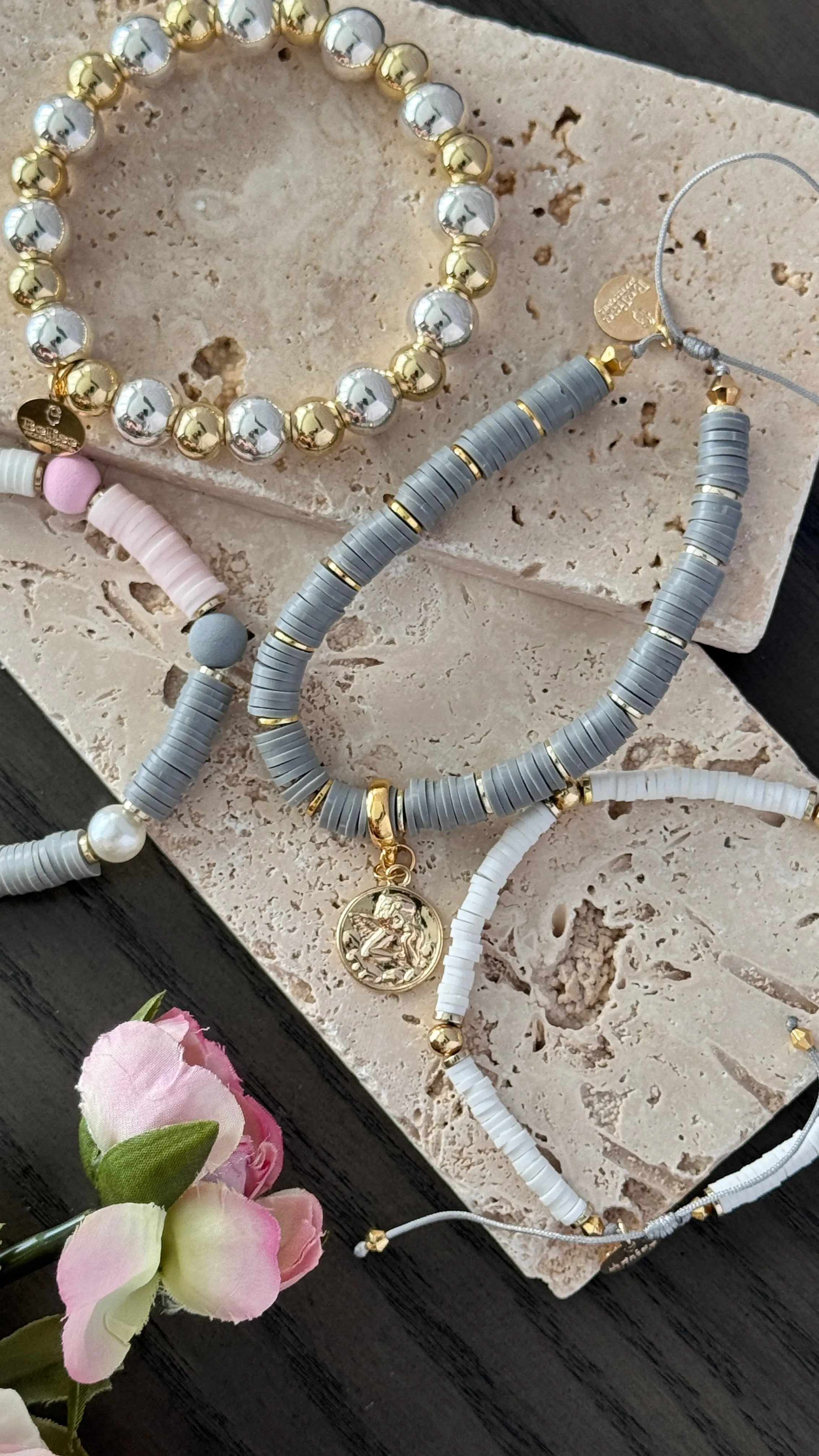 Clay Pink, White and Gray bracelet