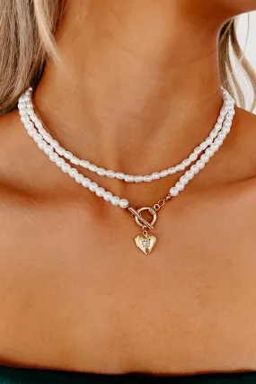 Close To My Heart Beaded Locket Necklace (White/Gold)