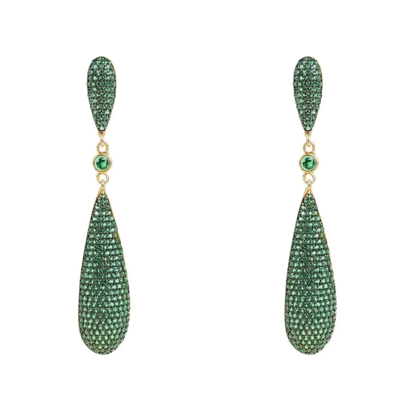 Coco Long Drop Earrings in Emerald Green Gold
