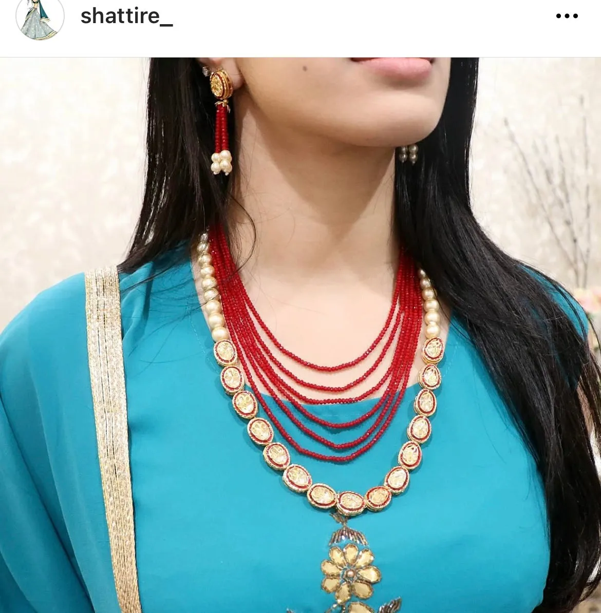 Color beaded long kundan set