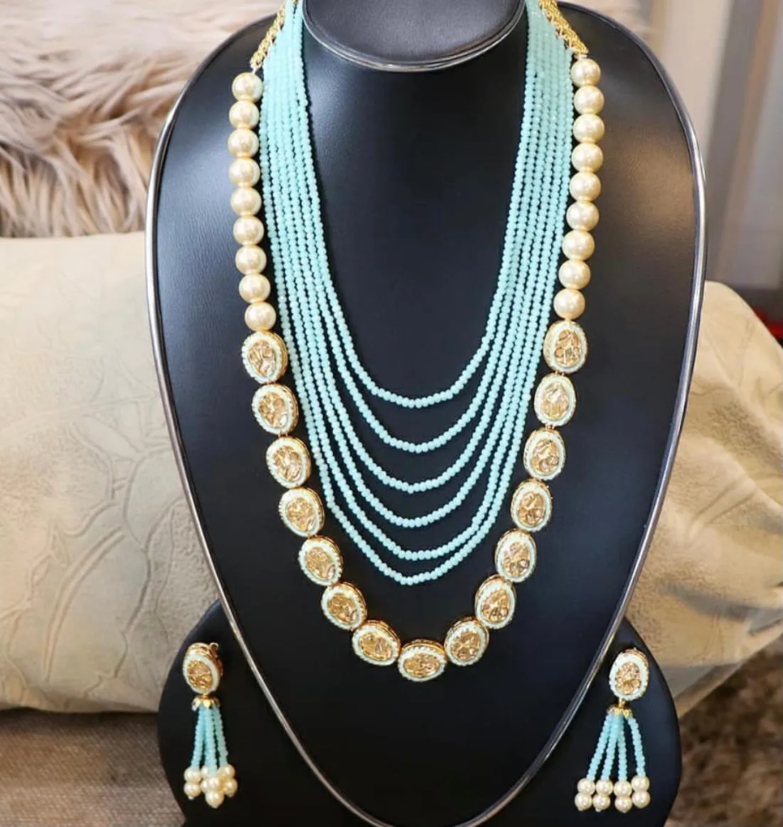 Color beaded long kundan set