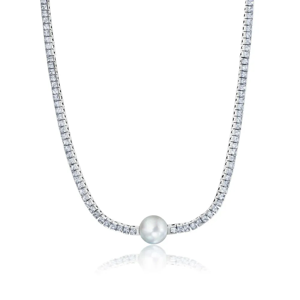 CRISLU Princess Cut 18" Necklace with Pearl Center