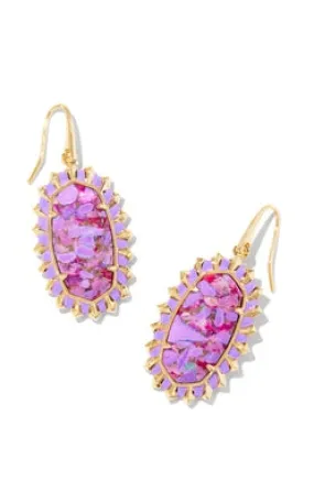 Dani Color Burst Frame Drop Earrings in Gold Bronze Veined Violet Magnesite