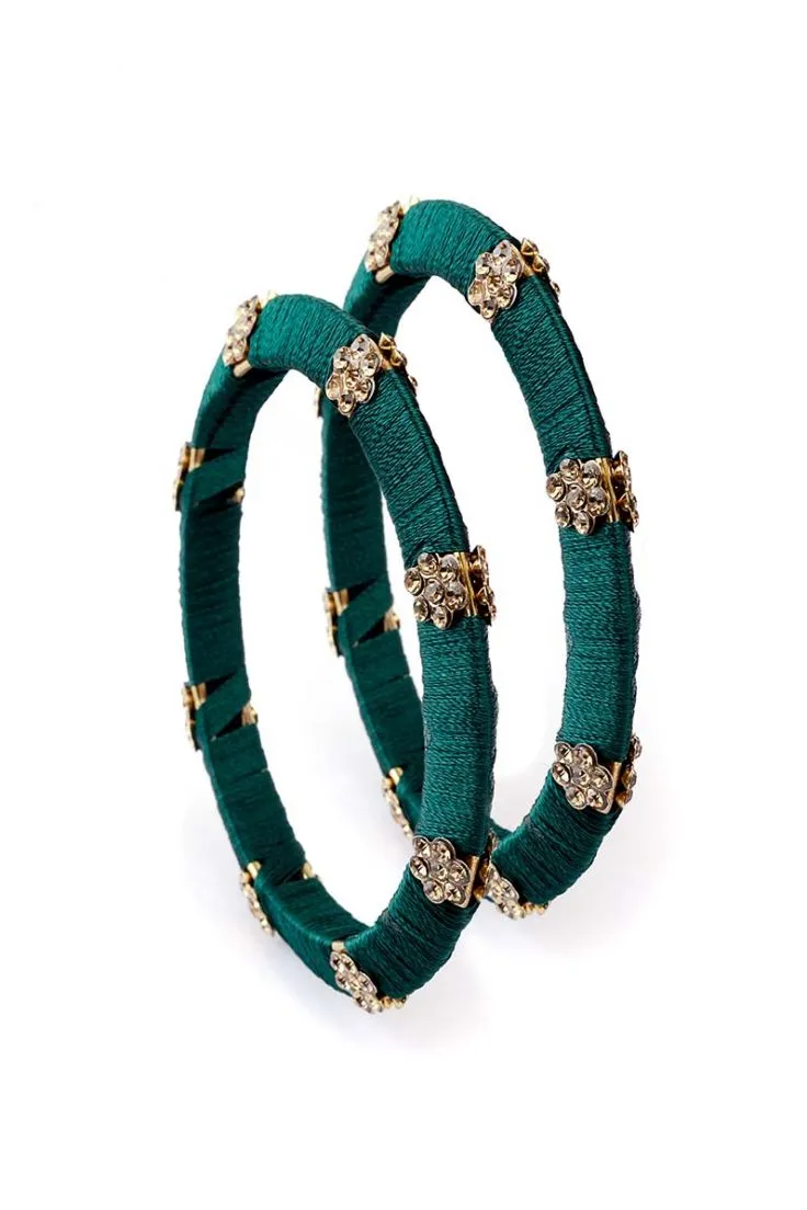 Dark Green Engraved Bangle Set