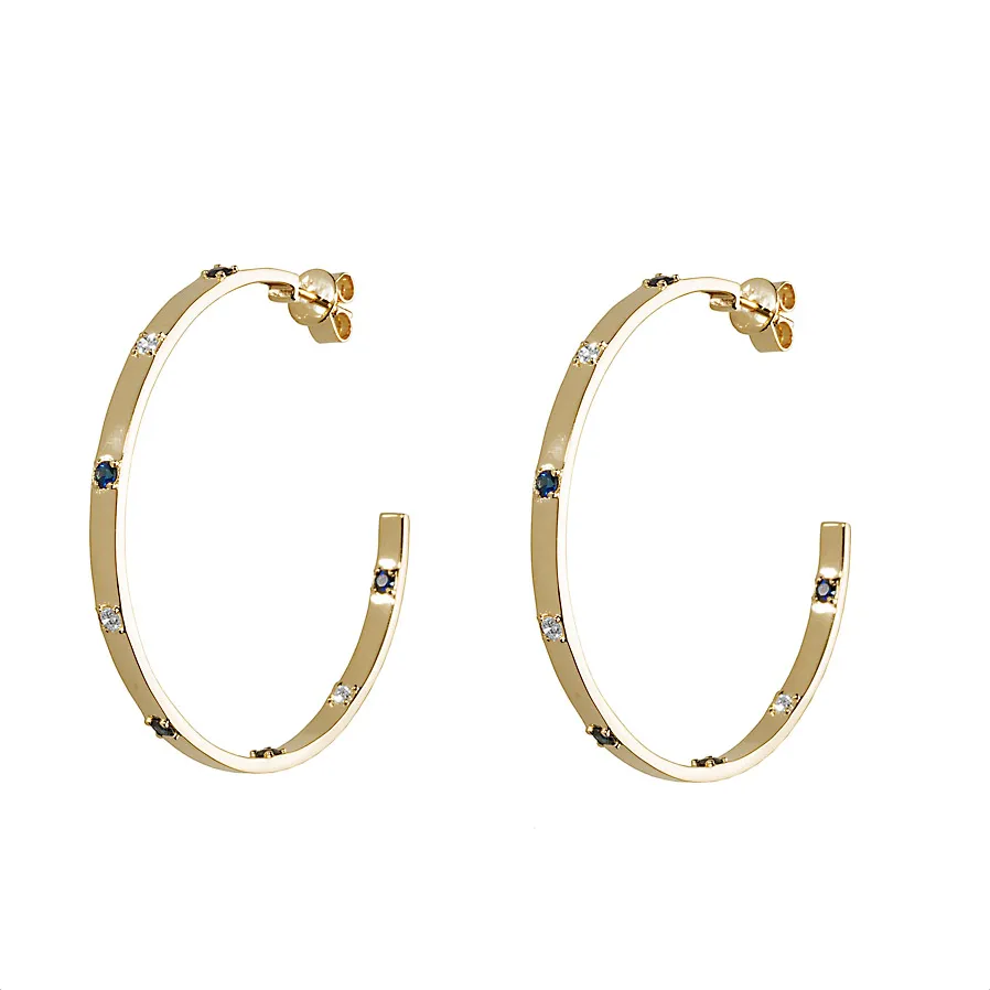 Diamond & Blue Sapphire Ribbon Hoop Earrings