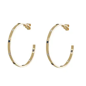 Diamond & Blue Sapphire Ribbon Hoop Earrings